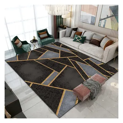 150mm x 2100mm Art Deco Black & Gold Livingroom Geometric Rug Decorative Carpet