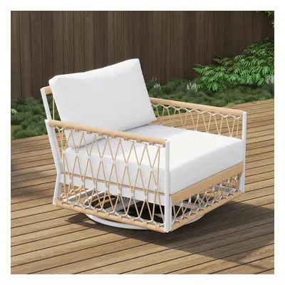 Ropipe Outdoor 360 Degree Swivel Chair with Hand Woven Rope in Khaki & White