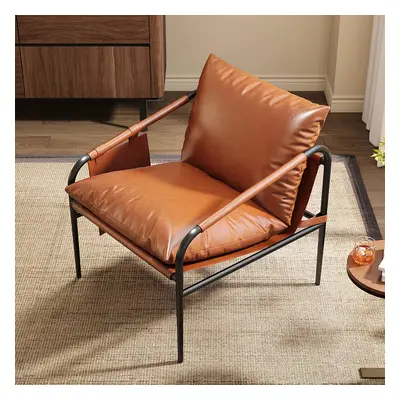 Brown Leather Accent Chair with Metal Frame