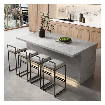 1830mm Japandi Kitchen lsland Gray Wooden Storage Kitchen Cabinet with Light