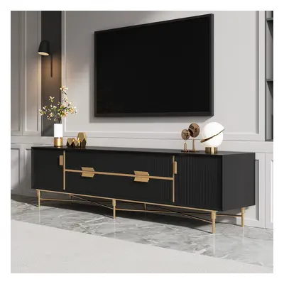 Modern Black TV Stand for 2159mm TVs with 4 Drawers & Doors MDF