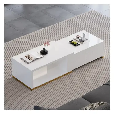 Mordelle Extendable Up to 70.8" Rectangle Glossy White Coffee Table with 2 Drawers