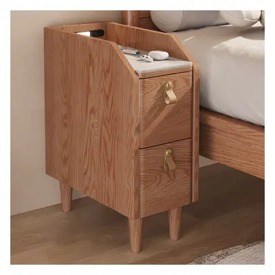 Modern Narrow Smart Nightstand Cherry Bedside Table with Sensor Light & USB Port