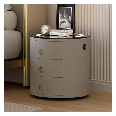 Modern Grey Round Nightstand with Light & Wireless Charging & Speakers & USB Port