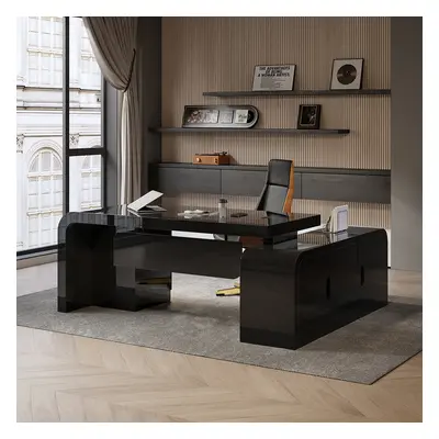 Chicent L-shaped Modern Executive Desk with Ample Storage Left Hand in Black Office Furniture (1