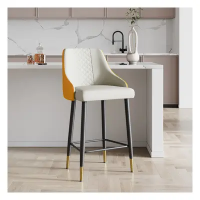 Diamic Orange Counter Stool with Footrest Upholstered High Back & Arms