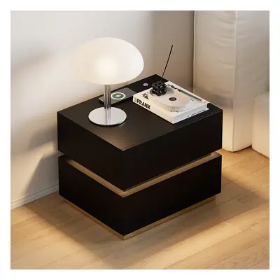 Smart LED Nightstand Wireless Charging Station Bedside Table with Light Modern in Black