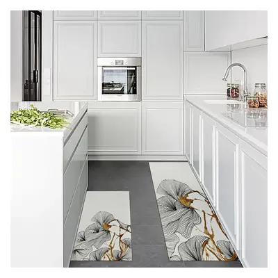 2PCS Gold Abstract Geometric Kitchen Running Mat Non-slip Absorbent Kitchen Rug Set