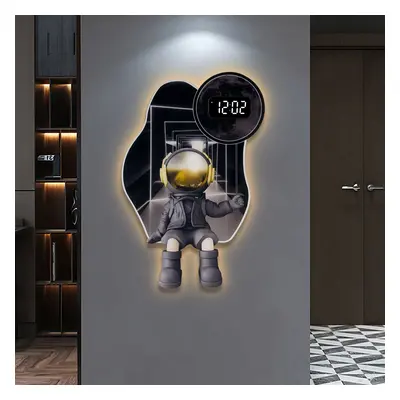 600mm LED Digital Astronaut Wall Clock Spaceman Decor Art Living Room Bedroom in Black