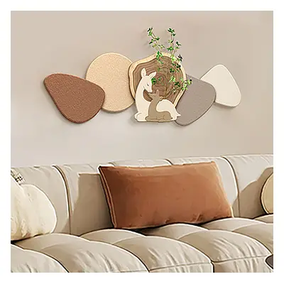 Japandi Deer 3D Wall Decorative Painting Creative Living Room Decor with Faux Plants