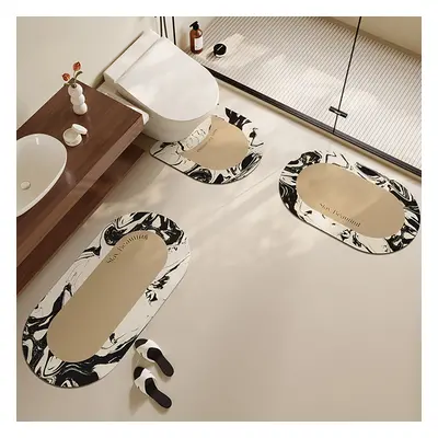 3PCS Modern Black & White Diatom Mud Non-slip Bathroom Mat Abstract Bath Rug Set