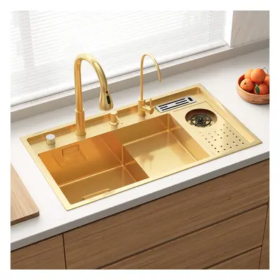 Drop-in Kitchen Sink Workstation With High-pressure Cup Washer Stainless Steel in Gold