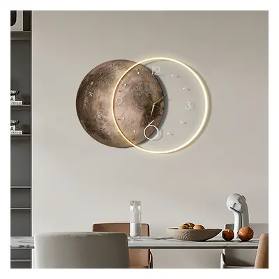 Round Modern Cool Brown Moon Large Wall Clock LED Light Wall Clock Wall Decoration