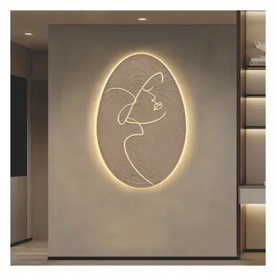 800mm Oval LED Abstract Wall Art Modern Woman Face Sculpture Decor Living Room Bedroom