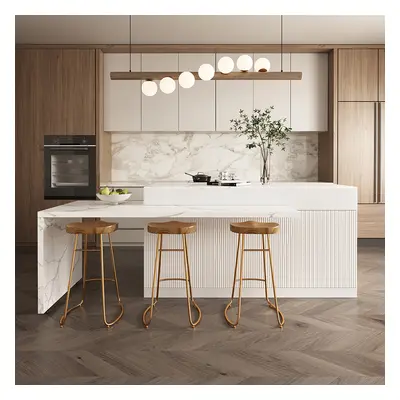 2050mm-2680mm Kitchen Islands Extendable Marble Pattern Top White Modern with Doors & Drawers