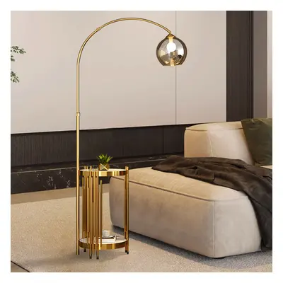 Modern Arc Floor Lamp End Table with Glass Shade, Wireless Charger & USB Port