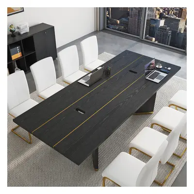 2400mm Modern Black Long Meeting Conference Table Rectangle Table Cable Management