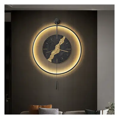 Black & Gold LED Light Pendulum Wall Clock Metal Wall Art Silent Wall Clock