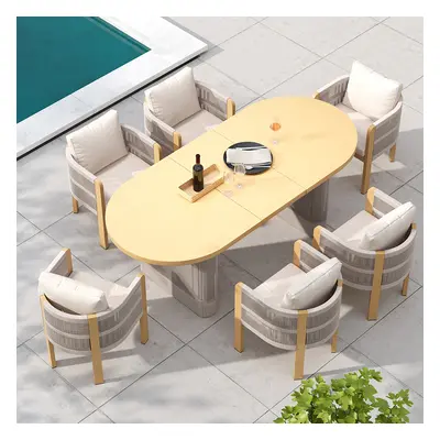 7 PCS Outdoor Extendable Dining Set, Farmhouse Style Extendable Outdoor & Yard Dining Table Set 