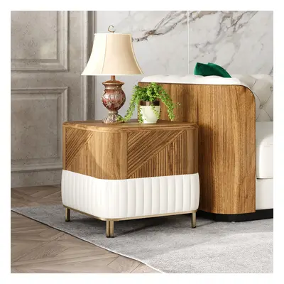 Wovent Mid-Century Square Modern Walnut Wood Narrow Side Table with Storage Nightstand