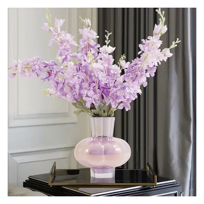 Purple Simulation Delphinium Artificial Flowers with Vase Gradient Glass Vase Decoration