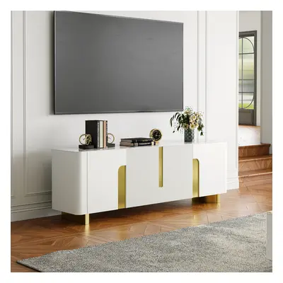 Artus Modern Beige TV Stand Stone Top 4 Doors with Storage Media Console TVs up to 2159m