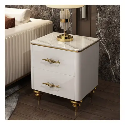 Chift Small Marble Top End Table Modern White Side Table with 2 Drawers Nightstand