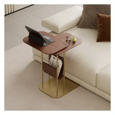 Modern Small C Shaped Rotating Side Table Walnut Wood Bedside Table with Storage End Tables