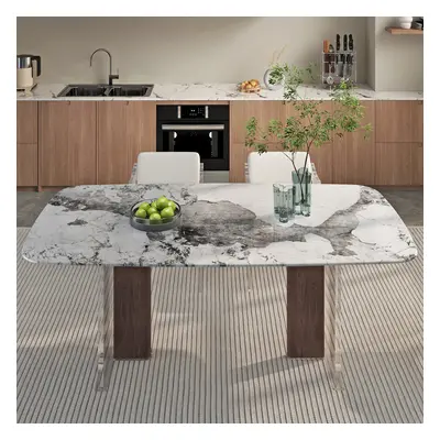 78.7" Rectangle Marble Dining Table Faux Marble Top for 6 Dining Room Table