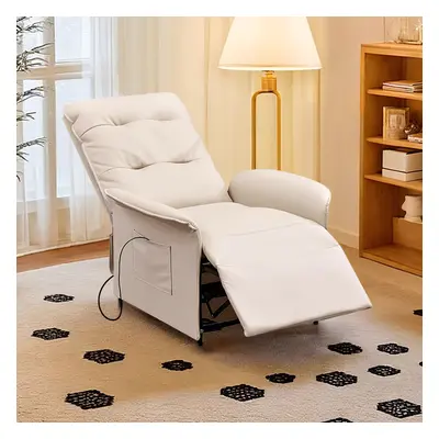 Modern White Leather Power Recliner High Back Sleeper Chair with Side Pocket