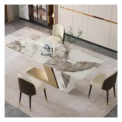 1600mm Rectangle Modern Sintered Stone Top Dining Table for 6 Stainless Steel in Gold