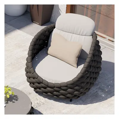 Tatta Modern Outdoor Swivel Chair 360 Rotatable Gray & Black Woven Rope Armchair Sofa