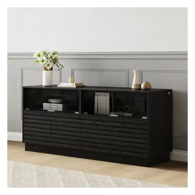 Modern Black Rectangular Acrylic LED Lights TV Stand with Storage Media Console for 1520mm TV