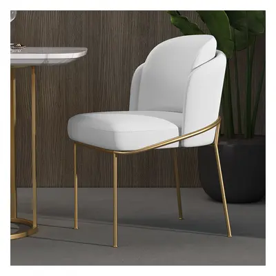 Linenic 4-Piece White Dining Chair Modern Cotton&Linen Upholstered Side Chair in Gold