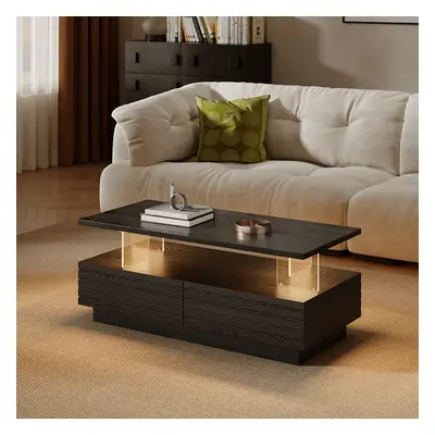 Lumoe 1200mm Modern Black Rectangular Acrylic LED Lights Coffee Table with Storage