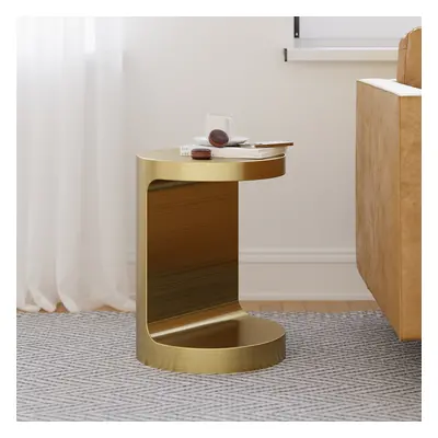 Modern C Shaped Round Small Side Table Gold Cocktail Table For Living Room