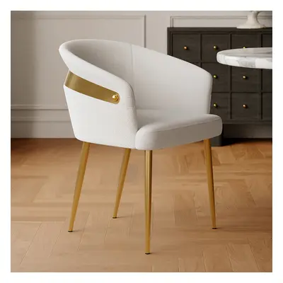 Modern White PU Leather Dining Chair Curved Back with Gold Legs