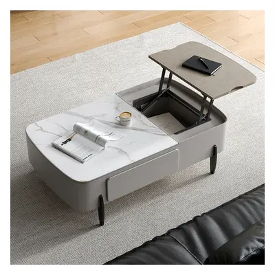 Galure Modern Light Grey Faux Marble Leather Lift Top Coffee Table with Storage