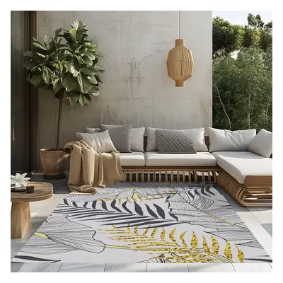 8ft Gold & Black Tropical Banana Leaf Polyester Indoor/Outdoor Non-slip Washable Rug