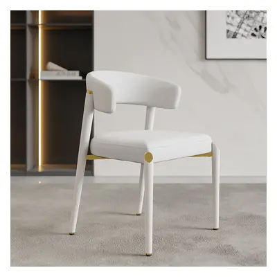 Set of 2 Modern White Dining Chairs with Woven PU Leather Upholstered & Metal Frame