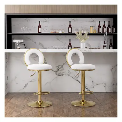 Set of 2 White Velvet Swivel Bar Stool or Counter Stool with Hollow-out Back Adjustable