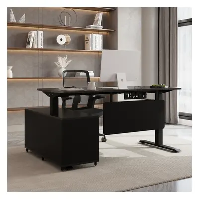 L Shaped Executive Office Desk Standing Desktop with 3 Doors & Drawer Black Office Furniture Rig