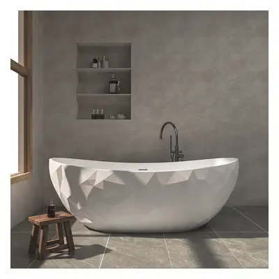 64" Diamond-Cut Freestanding Soaking Solid Surface Bathtub Bathtub