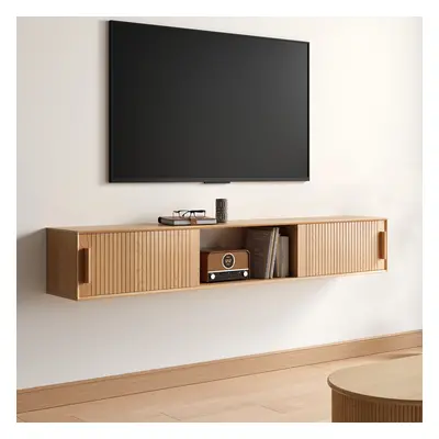 1800mm Modern Floating Natural Wood Fluted TV Stand with Storage Media Console