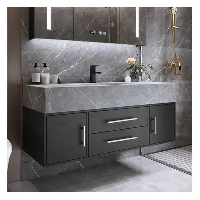 Modern 1000mm Floating Black Bathroom Vanity Stone Top Wall Mounted Bathroom Cabinet