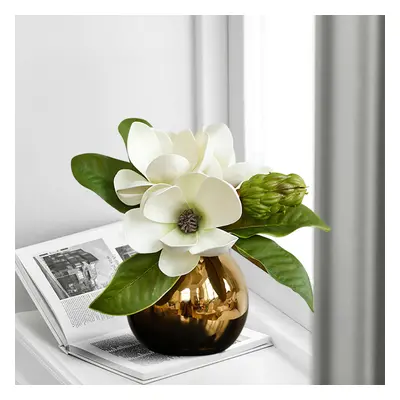 Fashionable Artificial Flowers in Vase Faux Magnolia Gold Glass Ball Vase Set