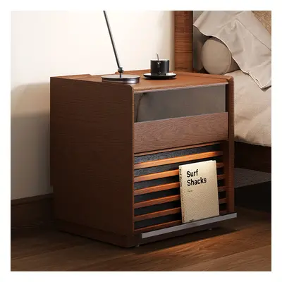 Modern Walnut Nightstand with Light Wood Bedside Table with 2 Drawers