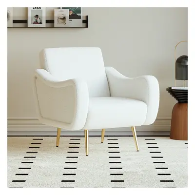 Modern White Boucle Accent Chair Armchair with Metal Leg in Gold