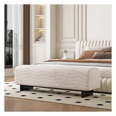 1460mm Modern Beige Knitted Velvet Upholstered Bedroom Bench with Stainless Steel Legs