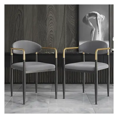 Set of 4 PU Leather Dining Chair Velvet Upholstered Gray Dining Room Chairs with Arms